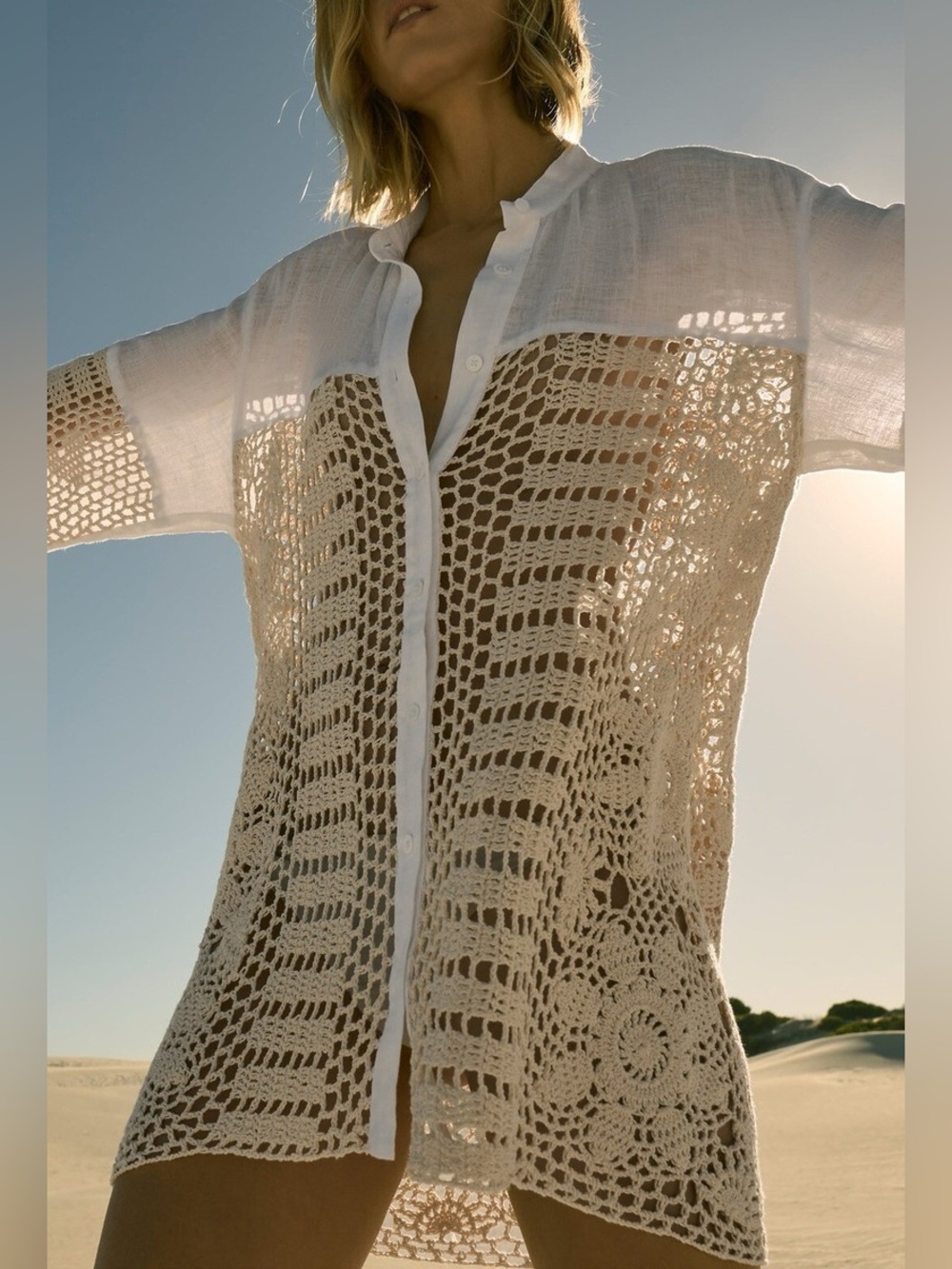 Zara Contrasting Crochet Top Size M
